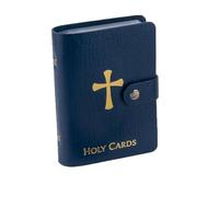 Porte-cartes catholique en cuir véritable, organisateur de cartes de prière de poche avec fermeture à pression, peut contenir 54 pochettes pour jetons, cartes commémoratives (Blue,with card)