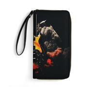 Porte-cartes classique durable en cuir imprimé rose rouge et noir avec corde, convient pour les hommes et les femmes, idéal pour le rangement quotidien, simplifie votre vie, peut être utilisé comme