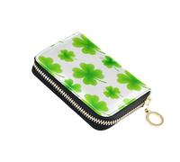 Porte-cartes de crédit avec blocage RFID pour femme - Portefeuille en cuir avec fermeture éclair autour du porte-monnaie avec fermeture éclair - Motif trèfle de la Saint-Patrick
