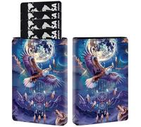 Porte-cartes de crédit en cuir synthétique à trois volets, avec blocage RFID et fermeture magnétique, pour cartes de crédit, espèces, poche fine pour homme et femme, A11, Eagle Moon Wolf
