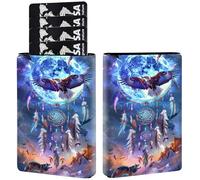 Porte-cartes de crédit en cuir synthétique à trois volets, avec blocage RFID et fermeture magnétique, pour cartes de crédit, espèces, poche fine pour homme et femme, A11, Moon Hawk Wolf