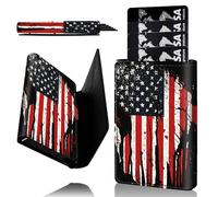 Porte-cartes de crédit en cuir synthétique à trois volets, avec blocage RFID et fermeture magnétique, pour cartes de crédit, espèces, poche fine pour homme et femme, A12, Drapeau rouge des États-Unis