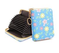 Porte Cartes de Crédit Femmes, Blocage Portefeuille avec Porte-clés Les avec 12Compartiments Porte-Cartes de Visite avec Zip Slim Wallet, Chrysanthème D'été