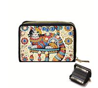 Porte-cartes de crédit, pochette à fermeture éclair pour cartes de crédit en accordéon pour femmes, porte-clés, porte-cartes, cat-1