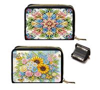 Porte-cartes de crédit, pochette accordéon à fermeture éclair pour cartes de crédit pour femme, 2 pièces - Fleur, À main, Décontracté
