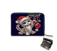 Porte-cartes de crédit, pochette accordéon à fermeture éclair pour cartes de crédit pour femme, chat