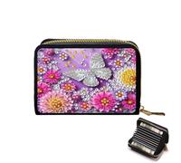 Porte-cartes de crédit, pochette accordéon à fermeture éclair pour cartes de crédit pour femme, Fleur/papillon, À main, Décontracté