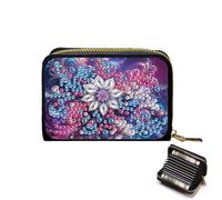 Porte-cartes de crédit, pochette accordéon à fermeture éclair pour cartes de crédit pour femme, Flower-3, 1, Moderne