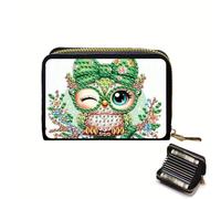 Porte-cartes de crédit, pochette pour cartes de crédit en accordéon à faire soi-même, peinture diamant à fermeture éclair, porte-cartes, porte-clés, hibou-2