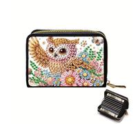 Porte-cartes de crédit, pochette pour cartes de crédit en accordéon à faire soi-même, peinture diamant à fermeture éclair, porte-cartes, porte-clés, hibou-1