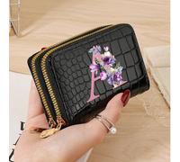 Porte-cartes de mode pour femmes, texture grain de crocodile et pierre, avec plusieurs fentes pour cartes, une poche à monnaie à double fermeture éclair et une fenêtre pour pièce d'identité Blanc-Z,Bl