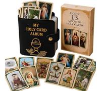 Porte-cartes de prière en cuir véritable, étui catholique portable avec 13 cartes de prière incluses,pochette religieuse à fermeture par bouton-pression,idéal pour l'église et l'étude de la Bible (#C)