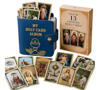 Porte-cartes de prière en cuir véritable, étui catholique portable avec 13 cartes de prière incluses,pochette religieuse à fermeture par bouton-pression,idéal pour l'église et l'étude de la Bible (#A)