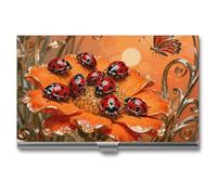 Porte-cartes de visite coccinelle en fleurs de souci, étui fin en métal avec fermeture à boucle, organisateur de cartes d'identité pour hommes et femmes, portefeuille portable pour poche et mallette