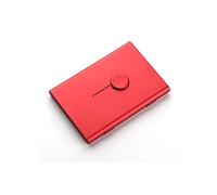 Porte-cartes de visite coulissant en métal pour homme et femme (rouge)