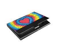 Porte-cartes de visite en cuir PU et acier inoxydable avec fond coloré en forme de cœur, amour et arc-en-ciel