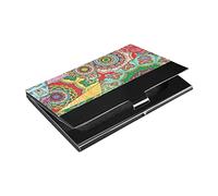 Porte-cartes de visite en cuir synthétique et acier inoxydable avec motifs mosaïques, graffitis, patchwork, indien, arabe et turc, unisexe
