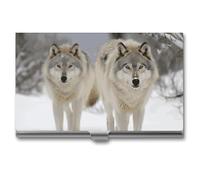 Porte-cartes de visite fin en alliage d'aluminium avec deux loups marchant dans la neige - Étui portable pour cartes de visite - Porte-cartes de visite pour homme et femme - Style - Taille unique,