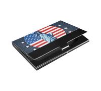 Porte-cartes de visite fin en cuir et acier inoxydable pour le jour de l'indépendance du 4 juillet - Land of Free Liberty - Bleu