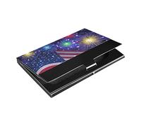 Porte-cartes de visite fin en cuir synthétique et acier inoxydable avec drapeau américain brillant et étincelant pour le jour de l'indépendance du 4 juillet