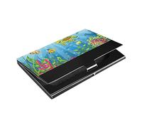 Porte-cartes de visite fin en cuir synthétique et acier inoxydable avec tortues de mer, poissons, plantes marines, bleu sous-marin