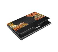 Porte-cartes de visite fin en cuir synthétique et acier inoxydable - Motif carte de l'Afrique sur fond tribal ethnique patchwork - Unisexe