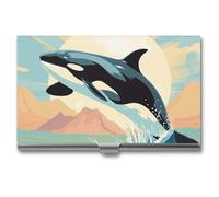Porte-cartes de visite fin et portable en métal Orca in the Sea Pocket Porte-cartes de visite Portefeuille pour homme femme bureau voyage