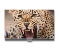 Porte-cartes de visite fin et professionnel avec motif léopard rugissant - Pour homme et femme, Leopard Roars Cool Animal, 3.7 x 2.2 x 0.3 Inches, Décontracté