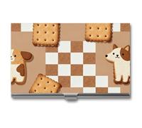 Porte-cartes de visite marron à motif de biscuits d'échecs, étui fin en métal avec fermeture à boucle, organisateur de cartes d'identité pour hommes et femmes, portefeuille portable pour poche et ma