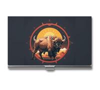 Porte-cartes de visite, organiseur de cartes de visite, avec imprimé montagnes sauvages américaines, pour homme ou femme, porte-cartes fin en métal, blocage RFID, Montagnes du bison d'Amérique