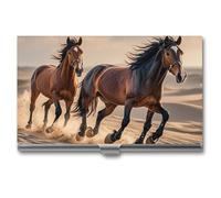 Porte-cartes de visite professionnel avec fermeture à boucle, compact et portable pour employés de bureau, style classique, motif chevaux qui courent dans le sable pour hommes et femmes, style unique