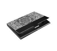 Porte-cartes de visite, style ethnique, tribal indien, cachemire, tatouage, mandala, fleur, monochrome, cuir PU, acier inoxydable, porte-cartes de visite, porte-cartes, porte-cartes, portefeuille fin