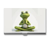 Porte-cartes de visite unisexe en forme de grenouille faisant du yoga, couleur unie, magnétique, étui de voyage, portefeuille, porte-cartes de visite portable, idéal pour les professionnels et les b