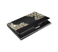 Porte-cartes de visite vintage en cuir synthétique et acier inoxydable - Motif carte de l'Afrique sur fond tribal ethnique patchwork - Unisexe