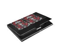 Porte-cartes de visite vintage gothique avec armoiries rouges, ailes de roses, crânes, os en cuir synthétique et acier inoxydable, porte-cartes de visite, porte-cartes de visite, porte-cartes de