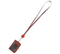 Porte-cartes D'identité Rétractable Lanière Réglable, PU Marron | Structure Intégrée, Clip Rotatif 360° et Anneau Métallique, pour Personnel et Sécurité en Hôpital ou Banque
