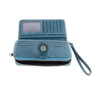 Porte-cartes en cuir synthétique, portefeuille multifonction pour femme avec fermeture éclair à trois volets, bonne texture avec sangle pour pièces de monnaie (bleu paon), Bleu paon.