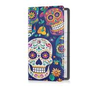 Porte-cartes en cuir synthétique pour homme et femme - Porte-cartes d'assurance - Porte-cartes essentiel pour cartes, documents essentiels - Permis de conduire - Motif crânes en sucre festifs,