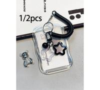 Porte-cartes en forme de cœur rétractable, ensemble de porte-cartes d'identité transparent durable avec couvercle coulissant effaçable et détachable, anneau de t cordon/pendentif détachable - Étu