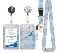 Porte-Cartes En Marbre, Badge D'Identification, Cordon Détachable avec Pince Rétractable pour Porte-Clé, Cartes Nominatives, Cartes de Porte, Cartes D'Identité (Bleu)