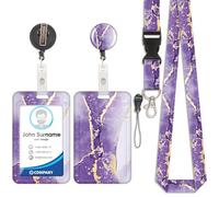 Porte-Cartes En Marbre, Badge D'Identification, Porte-Cartes En Marbre, Cordon Détachable avec Pince Rétractable pour Porte-CléS, Cartes Nominatives, Cartes de Porte, Cartes D'Identité(Violet)