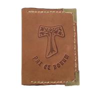 Porte-cartes et documents croix TAO (homme - femme) avec prière réalisé en cuir véritable - Production artisanale - cousu à la main - 100 % fabriqué en Italie