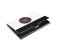 Porte-cartes fin en cuir synthétique et acier inoxydable avec motif lecteur CD réaliste et noir et rouge