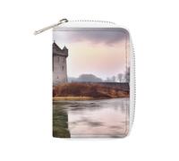 Porte-cartes imprimé château en cuir tendance près du lac pierres, porte-cartes de grande capacité, petit et pratique, facile à mettre dans les poches, sacs à main, sacs à dos, etc. Répond à vos