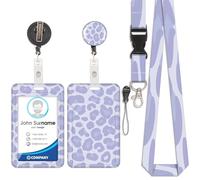 Porte-cartes imprimé léopard violet, badge d'identification, cordon détachable avec clip rétractable pour porte-clés, cartes de visite, cartes de visite, cartes d'identité