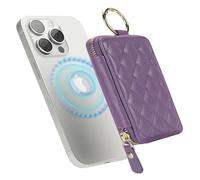 Ｈａｖａｙａ Porte Cartes Magnétique Compatible avec Magsafe Portefeuilles 7 Fentes avec Porte clé zippé pour iPhone 16/15/14/13/12 série pour Magsafe Wallet - Violet Clair