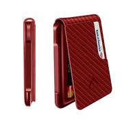 Porte Cartes Mince en métal Anti-RFID-B, Porte Feuille Homme Tactique Minimaliste, Porte Carte Cuir Homme à Deux Volets pour Poche Frontale avec Pince à Billets (Carbon Fiber Red)