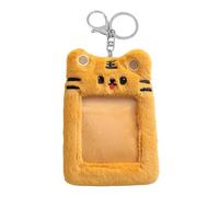 Porte-cartes ours - Porte-monnaie en peluche avec porte-clés, étui pour photocard de 5,31 x 3,7 pouces, porte-badge | Porte-clés mignon pour filles, adolescents, étudiants, femmes, Tigre jaune