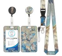 Porte-cartes papillon peinture à l'huile, badge d'identification, cordon détachable avec clip rétractable, utilisable pour porte-clés, cartes de visite, cartes de porte, cartes d'identité