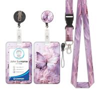Porte-cartes papillon violet, badge d'identification, cordon détachable avec clip rétractable pour porte-clés, cartes de visite, cartes de porte, cartes d'identité